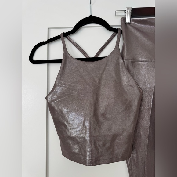 Old Navy PowerSoft Metallic Taupe Sports Bra and Leggings Matching Set Small - Picture 3 of 7